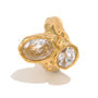 gold plated statement ring with two clear faceted stones