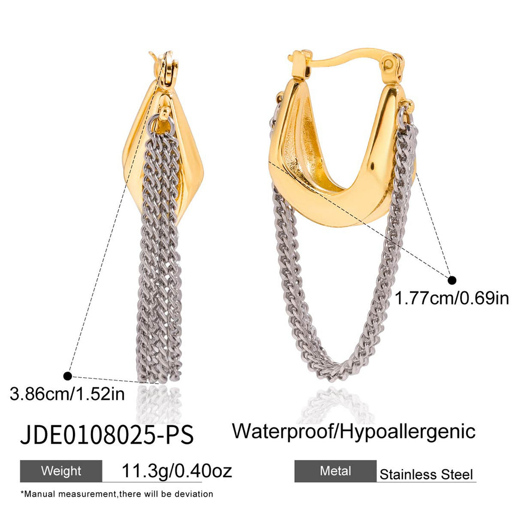 Gold-Tone Pearl-Look Chain Tassel Stainless Steel Drop Earrings variant reference