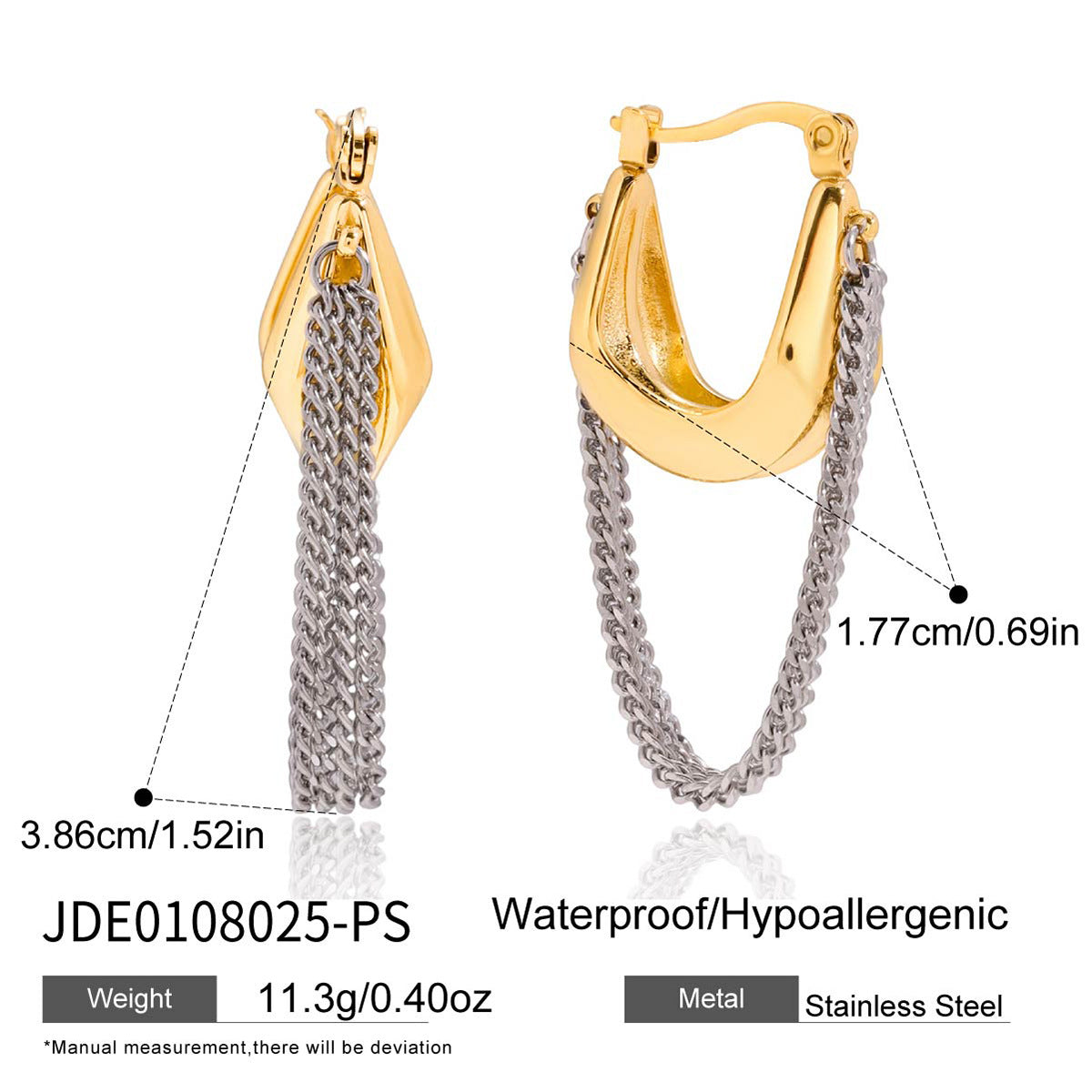 Gold-Tone Pearl-Look Chain Tassel Stainless Steel Drop Earrings variant reference