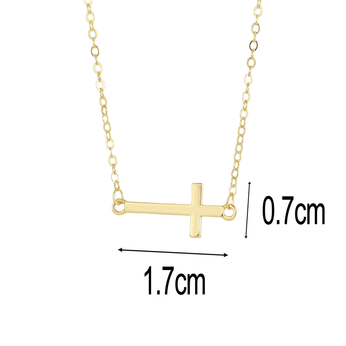 size guide for 1.7 cm by 0.7 cm sideways cross necklace