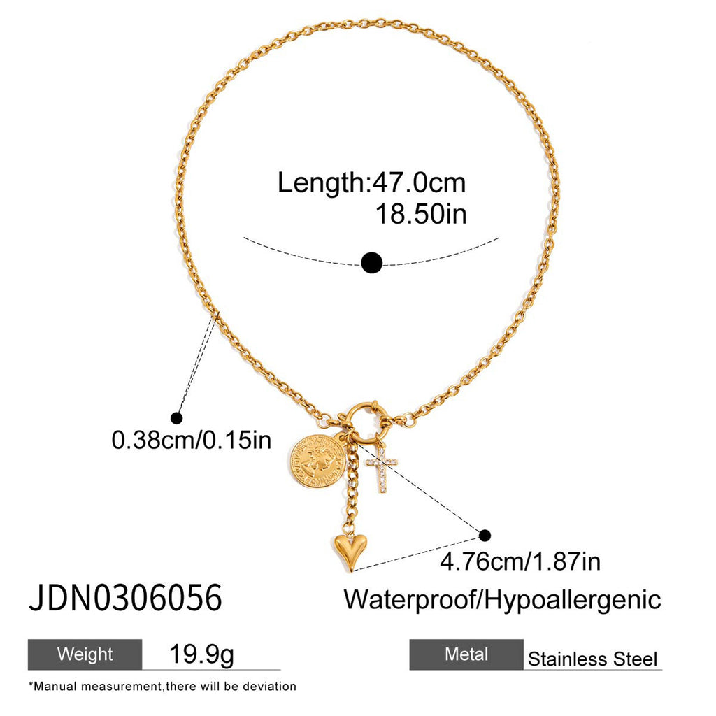 Coin and heart charm necklace dimensions