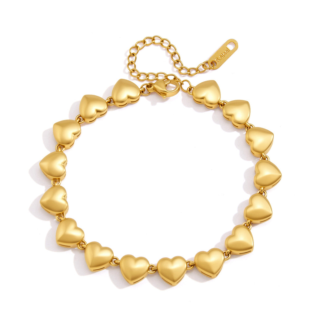 Full heart-link chain bracelet with lobster clasp and extender
