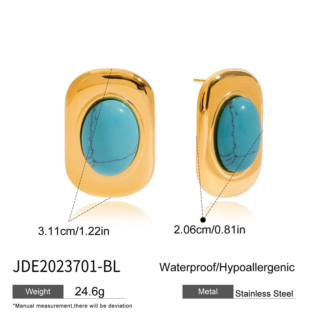 Gold-Tone Turquoise-Color Cabochon Stainless Steel Stud Earrings variant reference