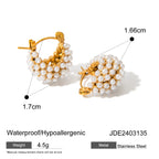 Gold-Tone Pearl-Look Clear Accent Stainless Steel Hoop Earrings size and proportion reference