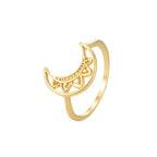 isolated lotus filigree crescent moon ring on white