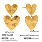 Wholesale Gold-Tone Stainless Steel Double Heart Drop Earrings - finish detail