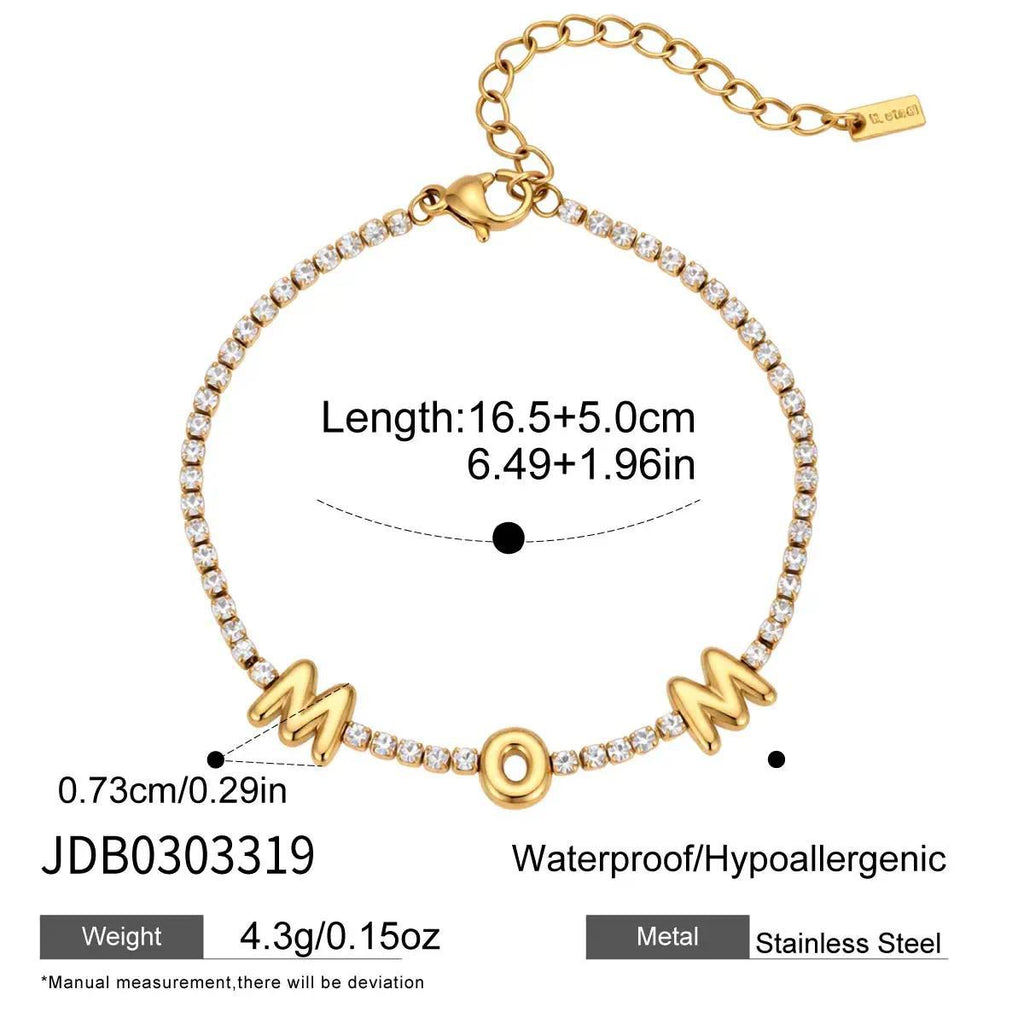 Clear accent mama letter tennis bracelet with extender