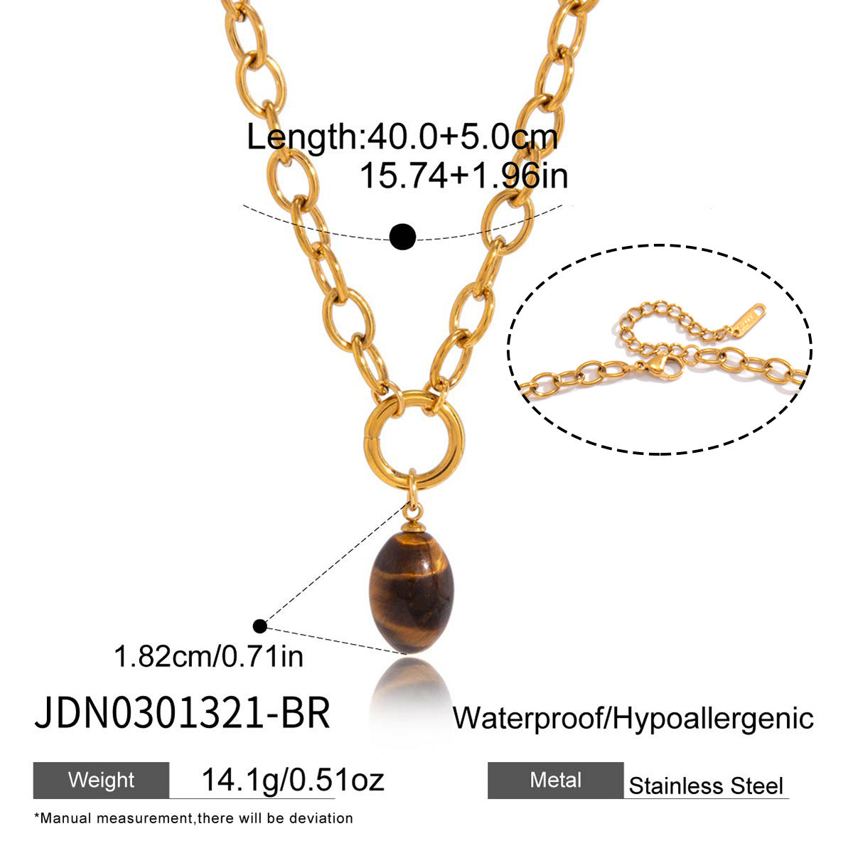 Brown oval accent pendant necklace dimensions