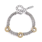 Full bracelet showing gold tone circles and lobster clasp