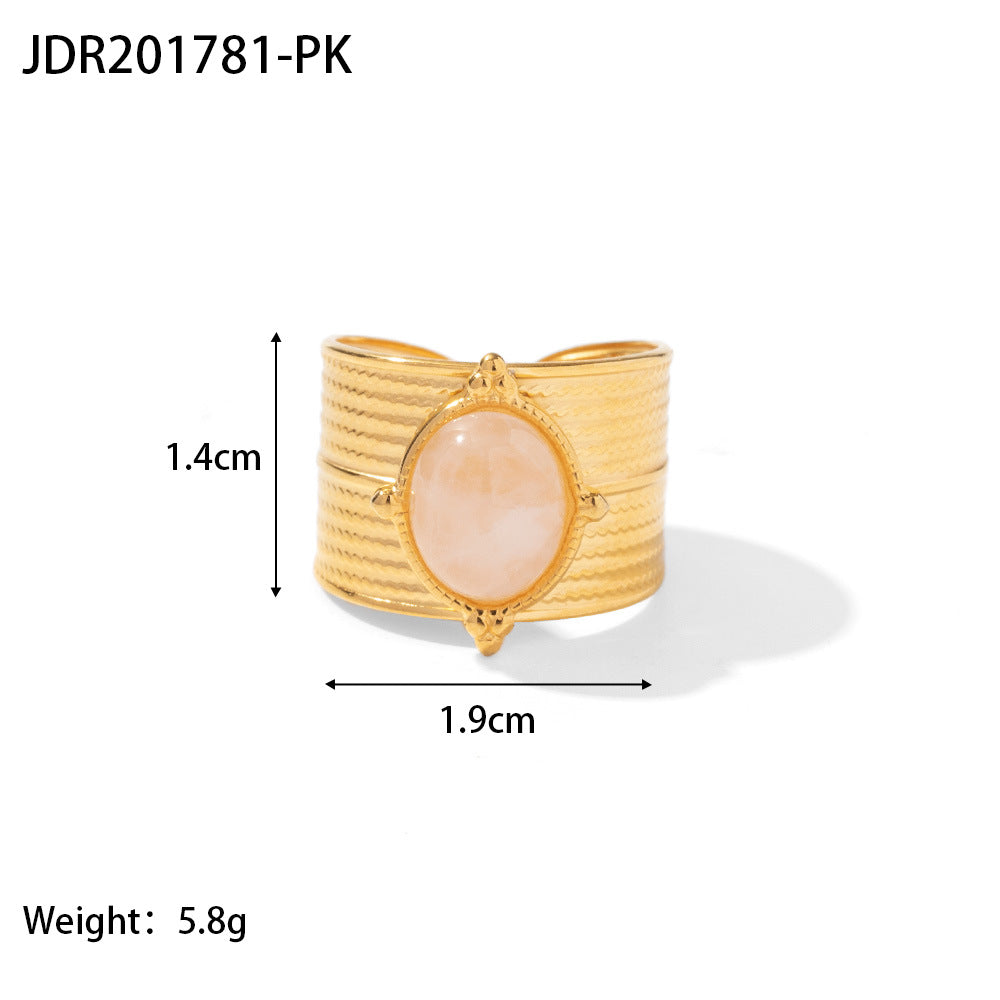 Lined wide band with a pale pink oval accent