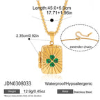 Rectangular floral motif pendant necklace with green accents