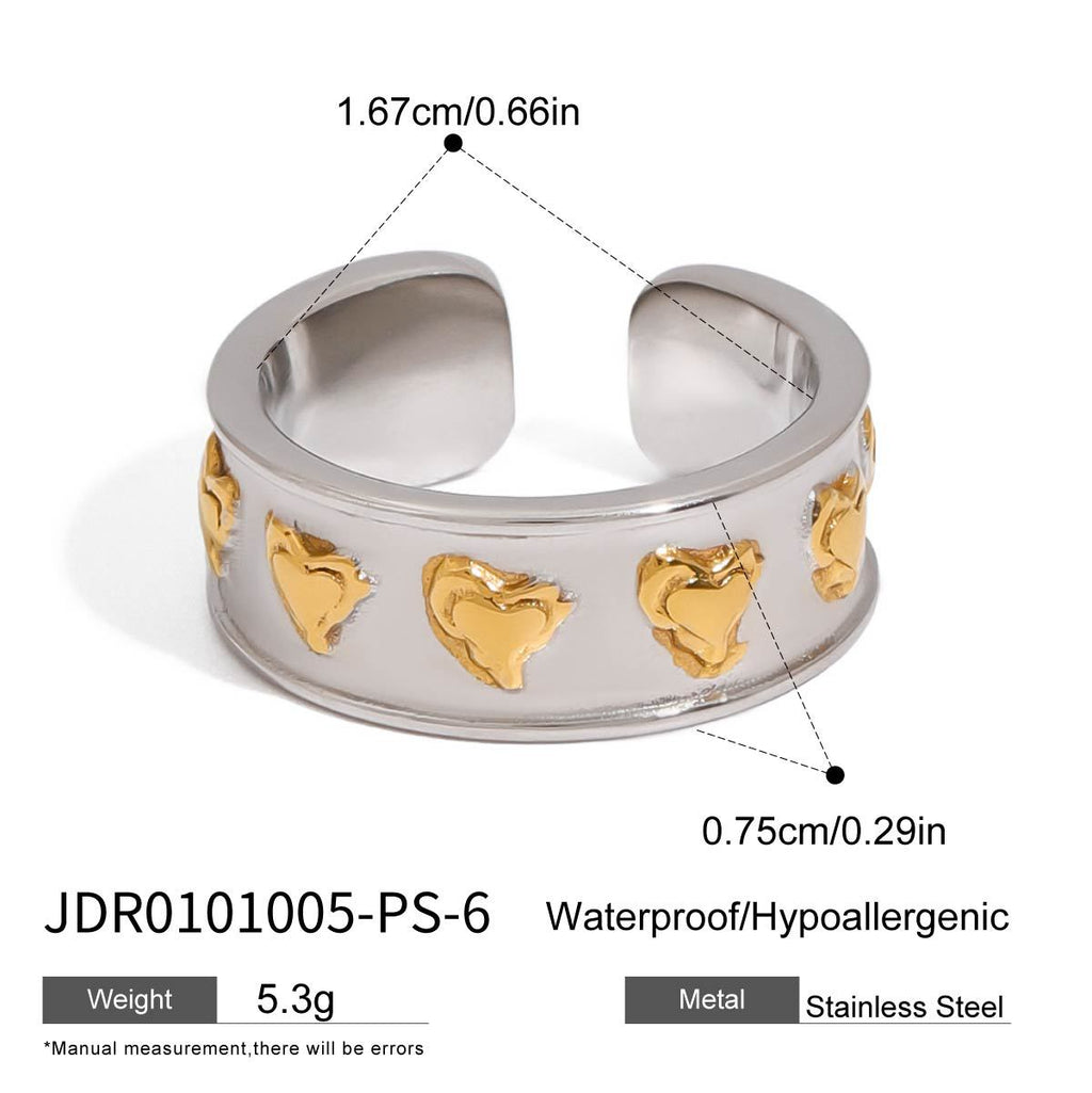 Heart Stainless Steel Ring and Stud Earring Collection in Mixed Finishes – back view
