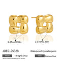 Gold tone square stud front and back with dimensions
