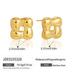Gold tone square stud front and back with dimensions