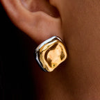 Wholesale Gold-Tone Stainless Steel Floral Stud Earring Collection - side profile