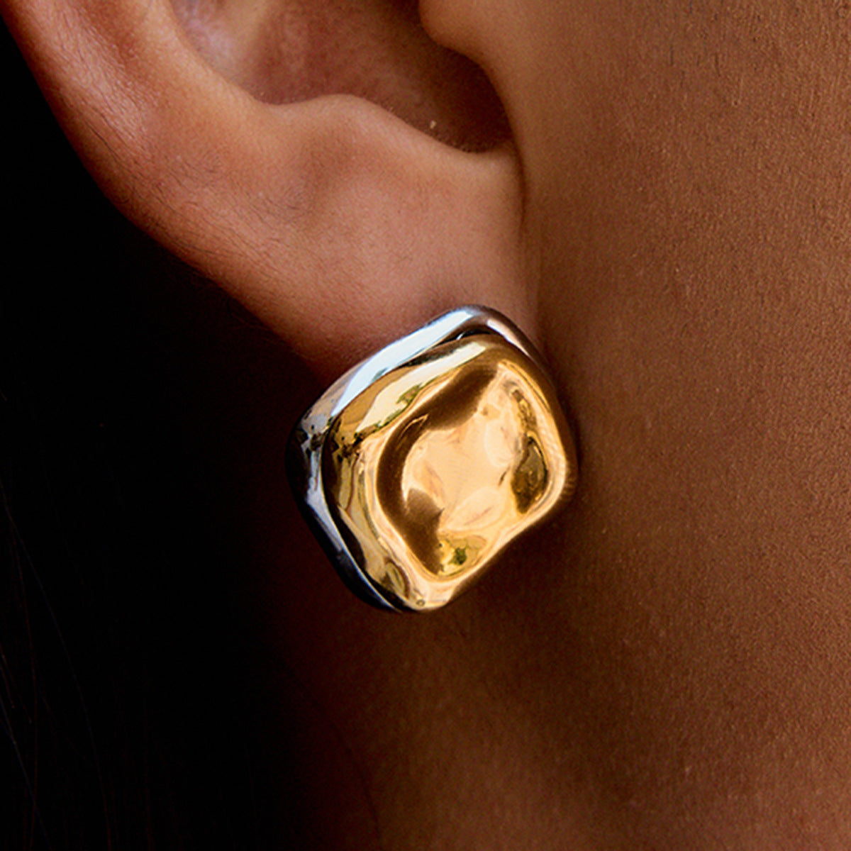 Wholesale Gold-Tone Stainless Steel Floral Stud Earring Collection - side profile