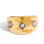 Front view of the textured stainless steel band ring