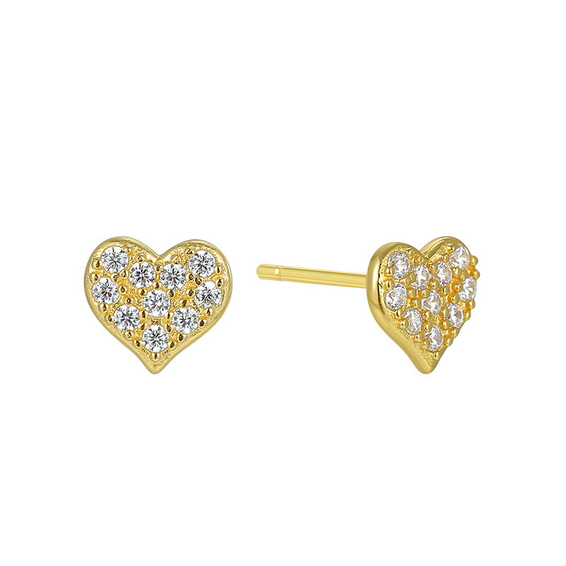 isolated gold plated 925 sterling silver heart stud pair