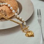 Gold-Tone Pearl-Look Heart Stainless Steel Necklace Collection – flat-lay view