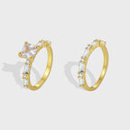 gold plated princess-cut zirconia solitaire and baguette band ring set
