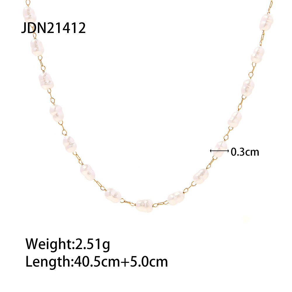 Gold-Tone Pearl-Look Stainless Steel Necklace Collection additional style reference
