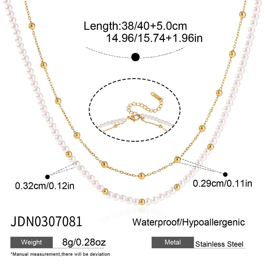 Two-strand acrylic pearl necklace with length diagram