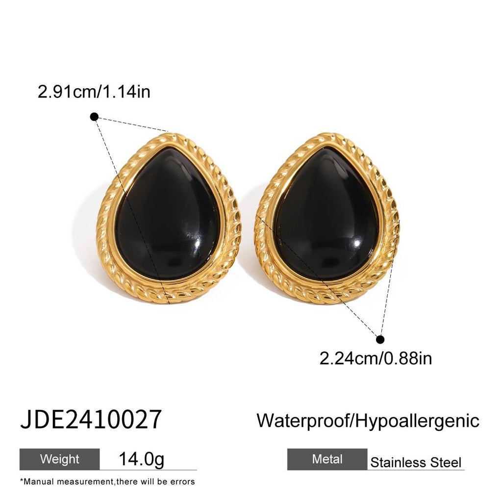 Gold-Tone Black Oval Stainless Steel Stud Earrings — wholesale view 5