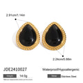Gold-Tone Black Oval Stainless Steel Stud Earrings — wholesale view 5