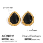 Gold-Tone Black Oval Stainless Steel Stud Earrings — wholesale view 5