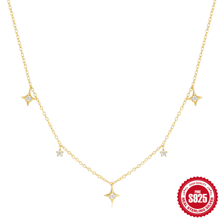 gold plated 925 sterling silver necklace with five zirconia stars