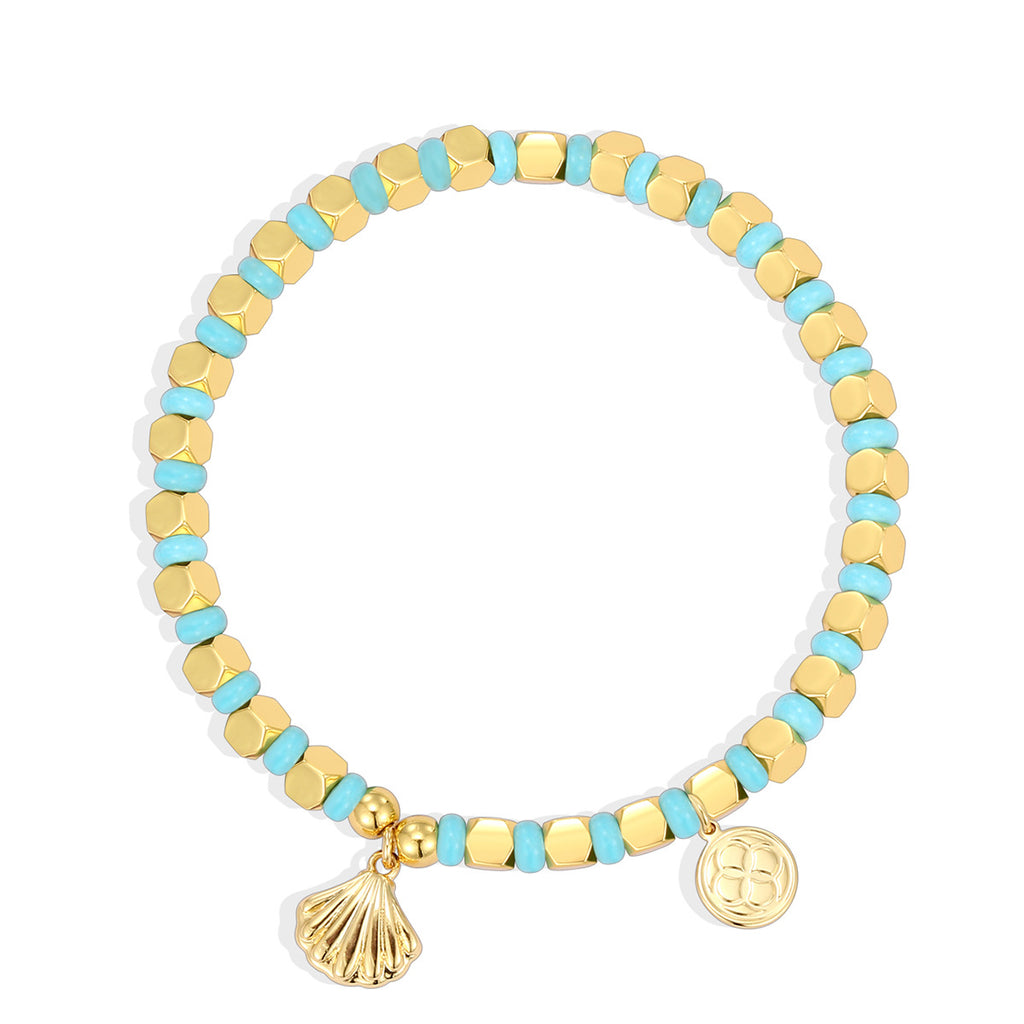 isolated scallop shell charm bracelet with turquoise-color beads