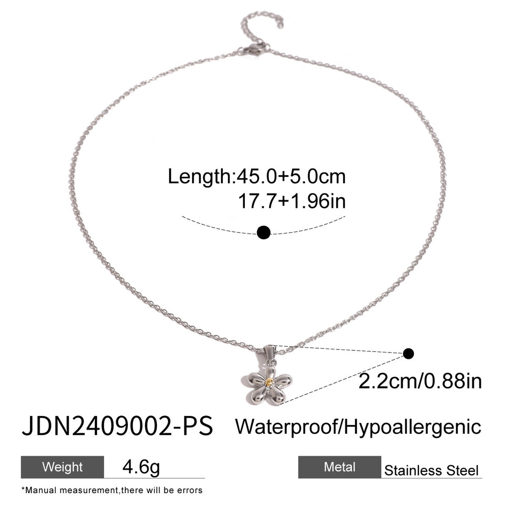 Silver-tone flower pendant necklace dimensions and material detail