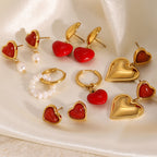 Gold-Tone Red Heart Stainless Steel Earring Collection — wholesale view 2
