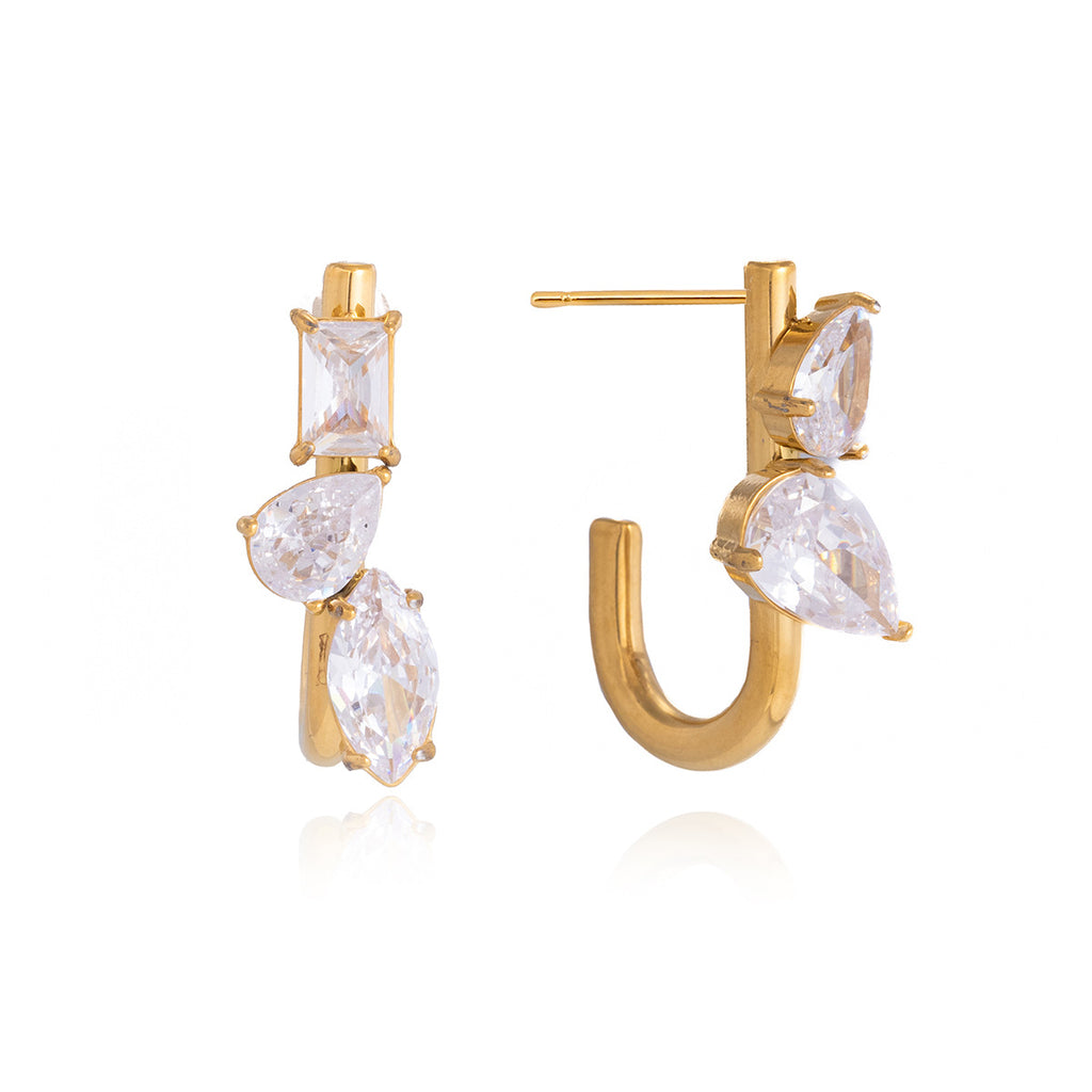 J-shaped post earrings with varied stone cuts