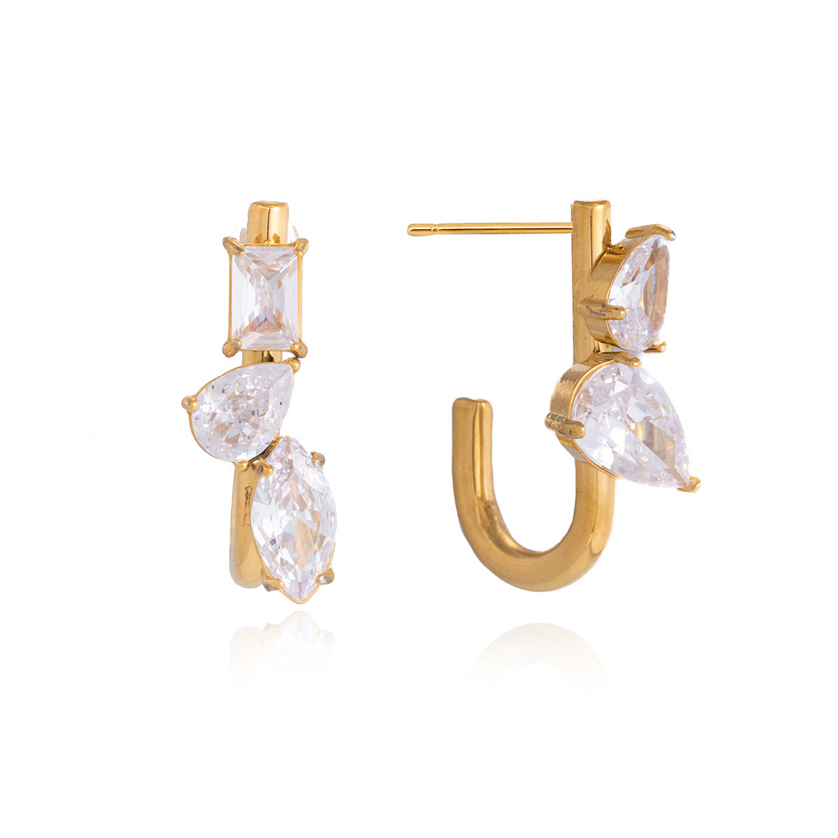 J-shaped post earrings with varied stone cuts