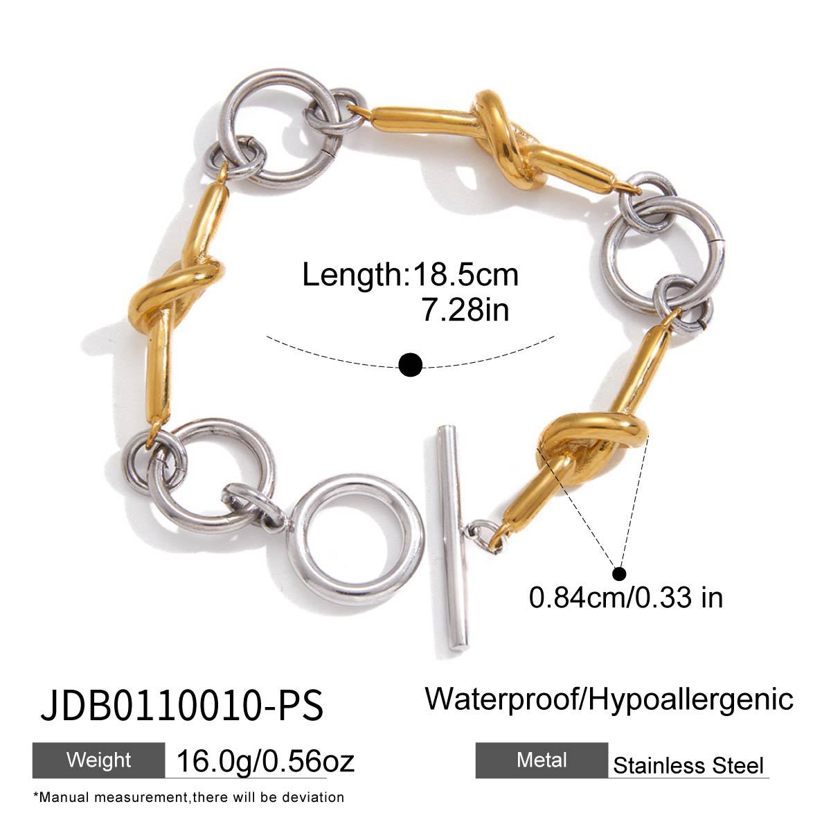 Knot-bar and round-link mixed-tone bracelet