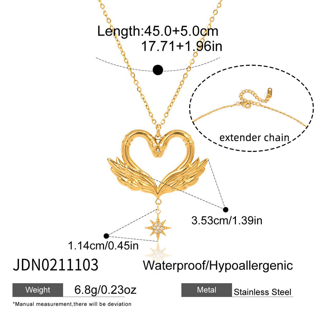Swan-heart pendant necklace with a hanging star