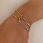 Two-Tone Wave Stainless Steel Link Bracelet — front view