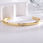 front close view of the heart clear stone open cuff bracelet