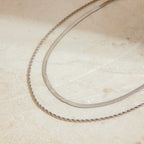 Two contrasting chain textures arranged on a pale surface