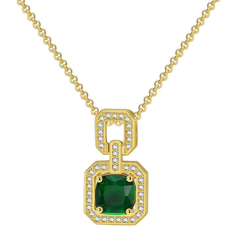 Front product view of the green octagonal pendant and clear-stone halo