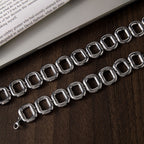 Polished square-link necklace and bracelet close-up