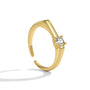 three-quarter view of the gold plated adjustable solitaire ring