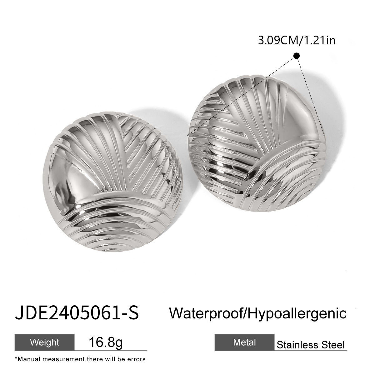 Ribbed Dome Stainless Steel Stud Earrings in Three Finishes – product view 7