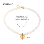 Gold Plated Stainless Steel Heart Pendant Beaded Necklace – product view 5