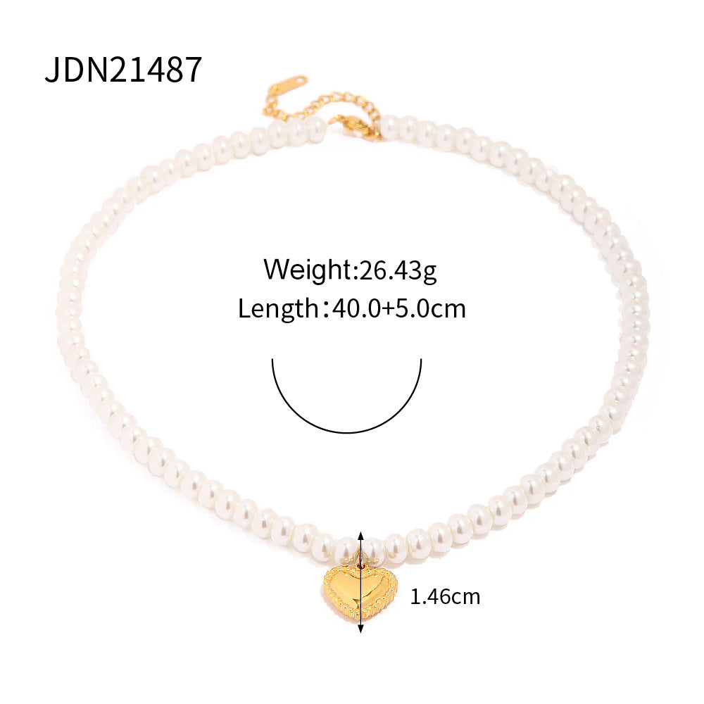 Gold Plated Stainless Steel Heart Pendant Beaded Necklace – product view 5