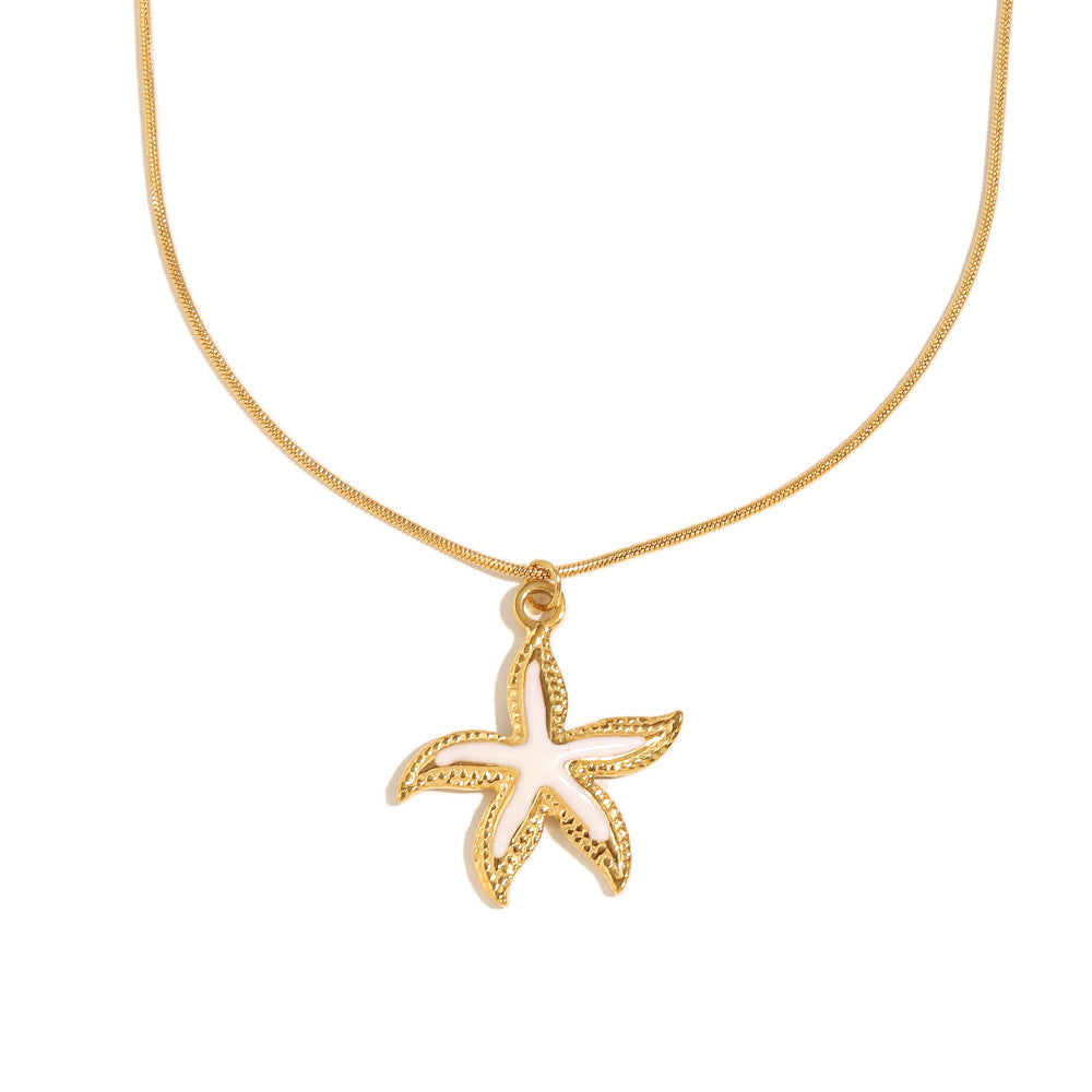 Ivory enamel starfish pendant necklace front view