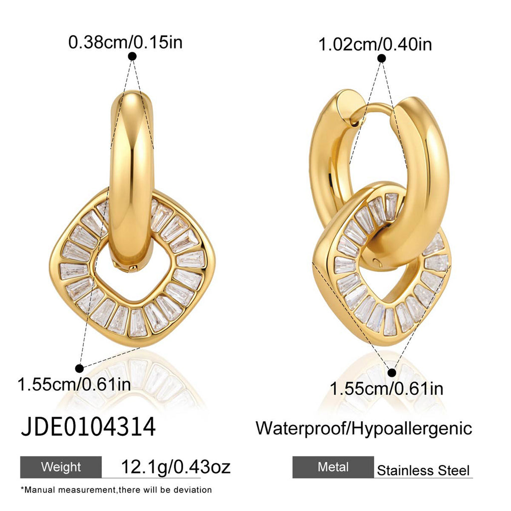 Gold tone rhinestone disc hoop measurement chart