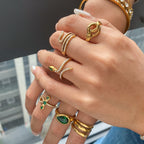 Wholesale Gold-Tone Stainless Steel Green Accent Open Ring Collection - front view
