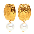 alternate isolated view of gold plated hammered pearl earrings